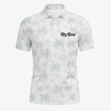 Personalised White Pale Blue Palm Leaf Golf Polo Shirt For Men U1709