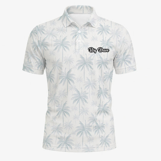 Personalised White Pale Blue Palm Leaf Golf Polo Shirt For Men U1709