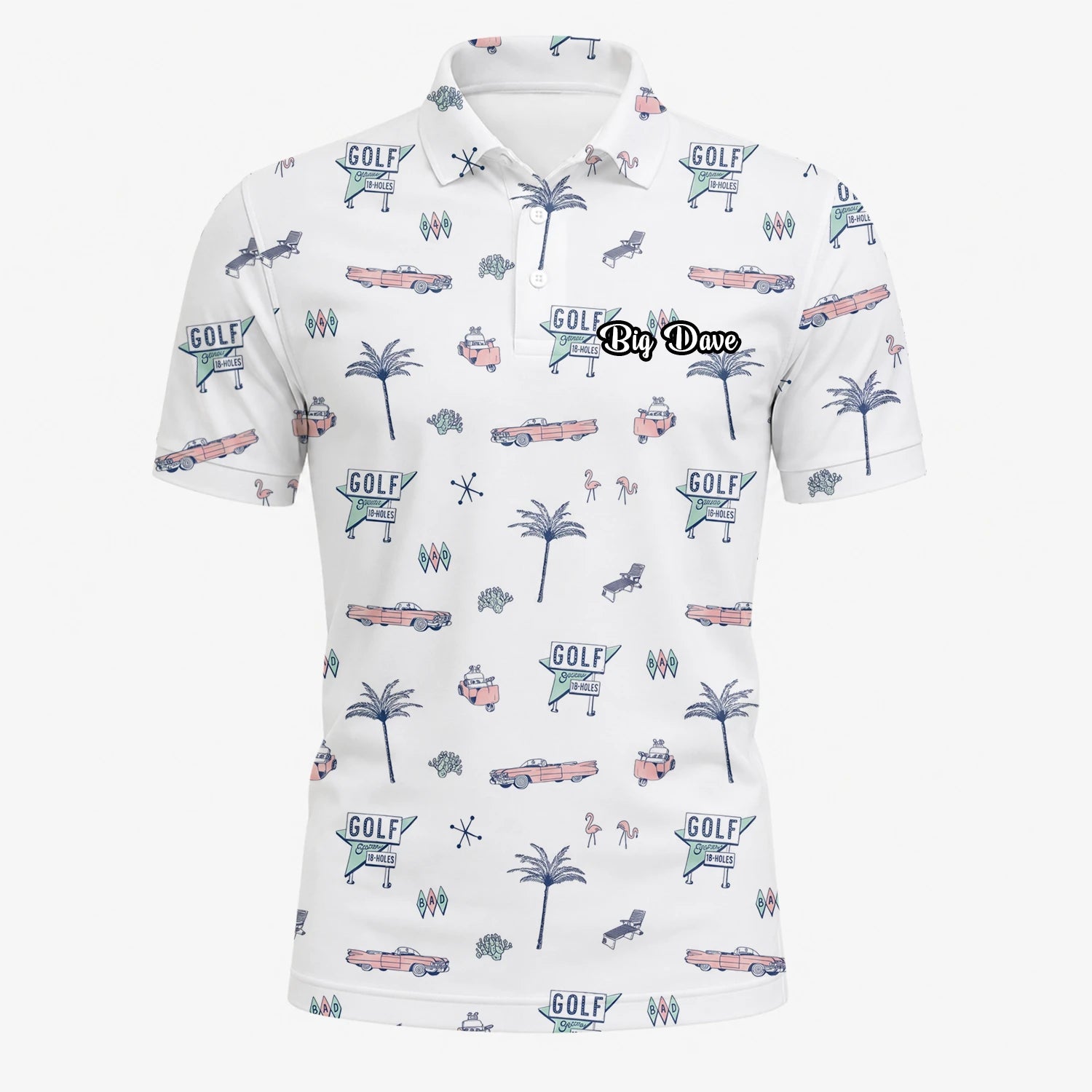 Personalised White Golf Holiday Doodle Golf Polo Shirt For Men Z8344
