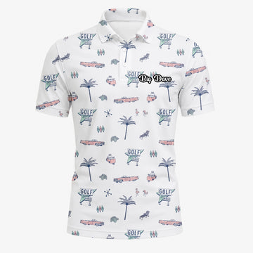 Personalised White Golf Holiday Doodle Golf Polo Shirt For Men Z8344