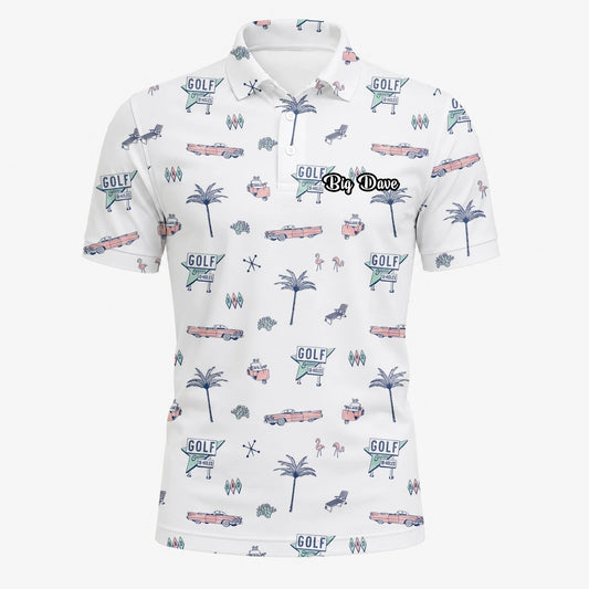 Personalised White Golf Holiday Doodle Golf Polo Shirt For Men Z8344