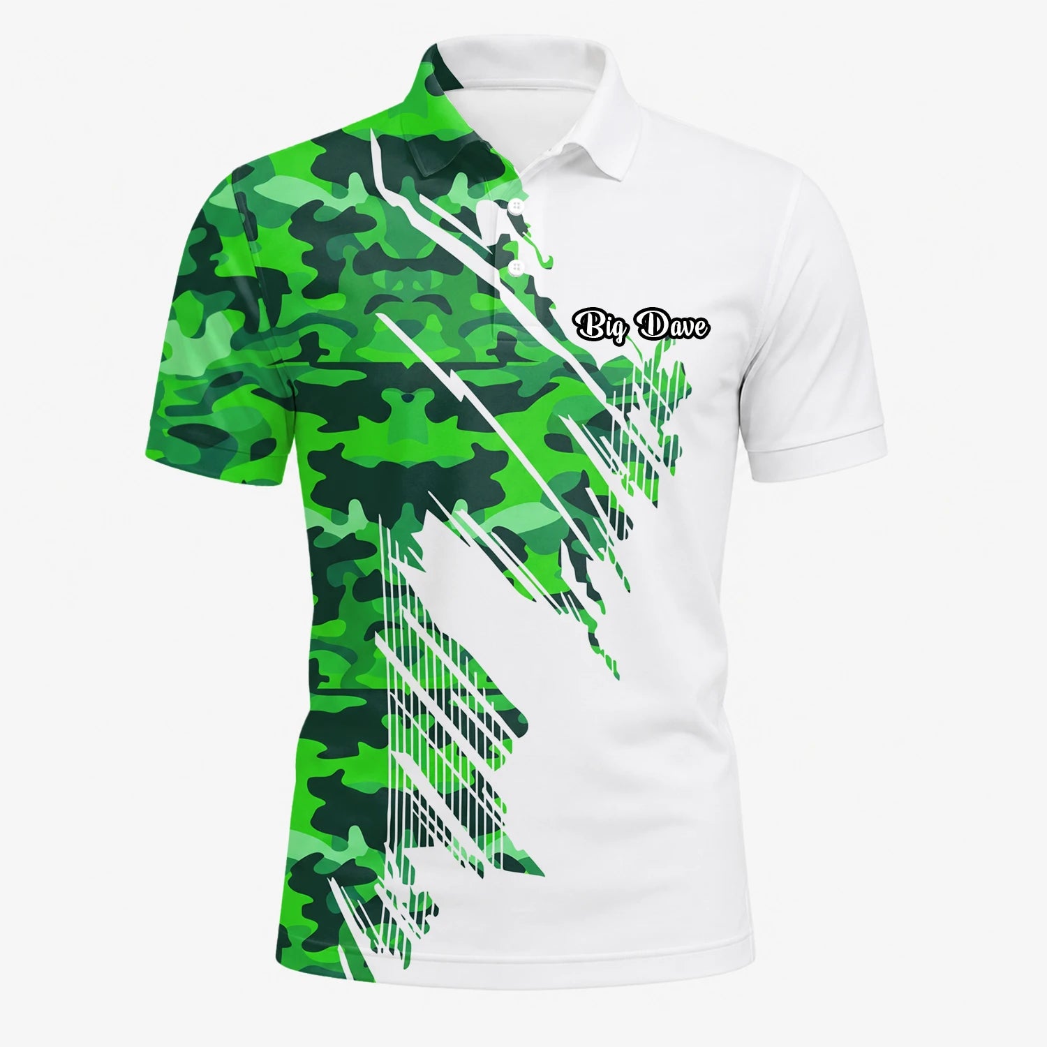 Personalised White Green Camo Brush Stripe Golf Polo Shirt For Men E9788
