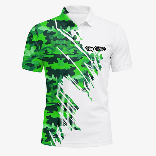 Personalised White Green Camo Brush Stripe Golf Polo Shirt For Men E9788