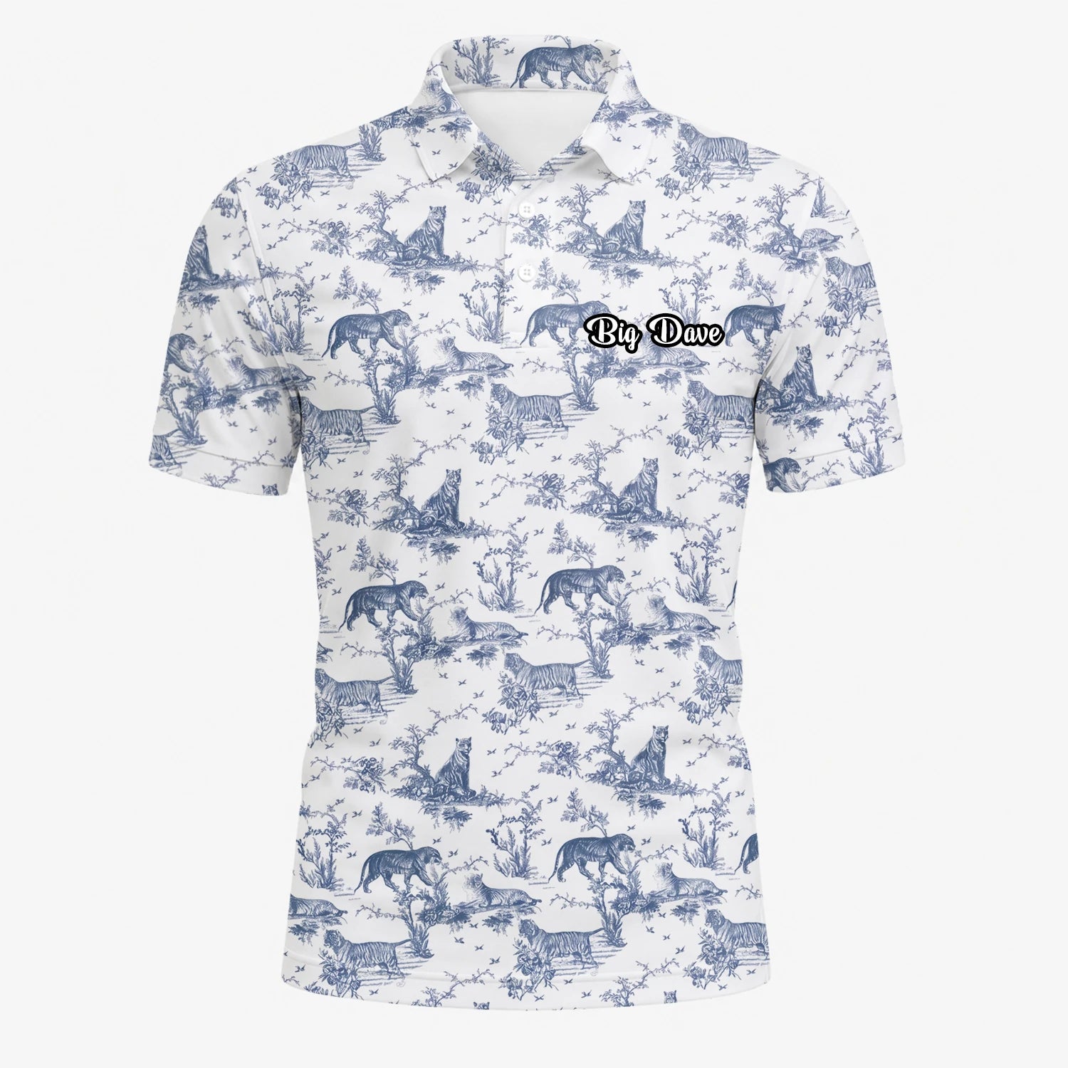 Personalised White Blue Dinosaur Toile Golf Polo Shirt For Men Q4771
