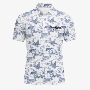 Personalised White Blue Dinosaur Toile Golf Polo Shirt For Men Q4771
