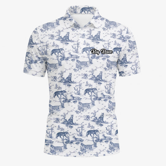 Personalised White Blue Dinosaur Toile Golf Polo Shirt For Men Q4771