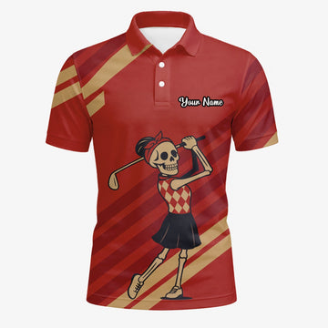 Personalised Red Skeleton Golfer Cartoon Golf Polo Shirt For Men Y0970