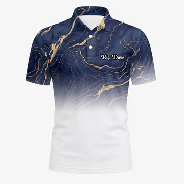 Personalised Navy White Marble Gold Vein Golf Polo Shirt For Men U5613