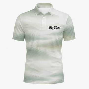 Personalised White Sage Green Abstract Wave Golf Polo Shirt For Men F8070
