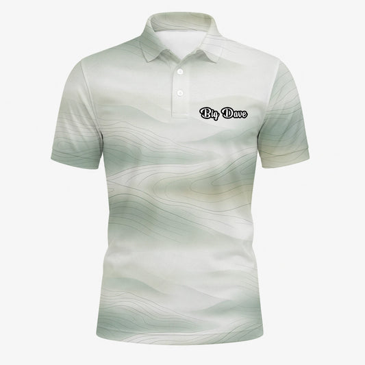Personalised White Sage Green Abstract Wave Golf Polo Shirt For Men F8070