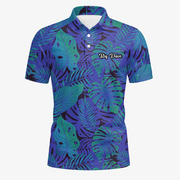Personalised Blue Purple Tropical Monstera Leaf Golf Polo Shirt For Men G3142