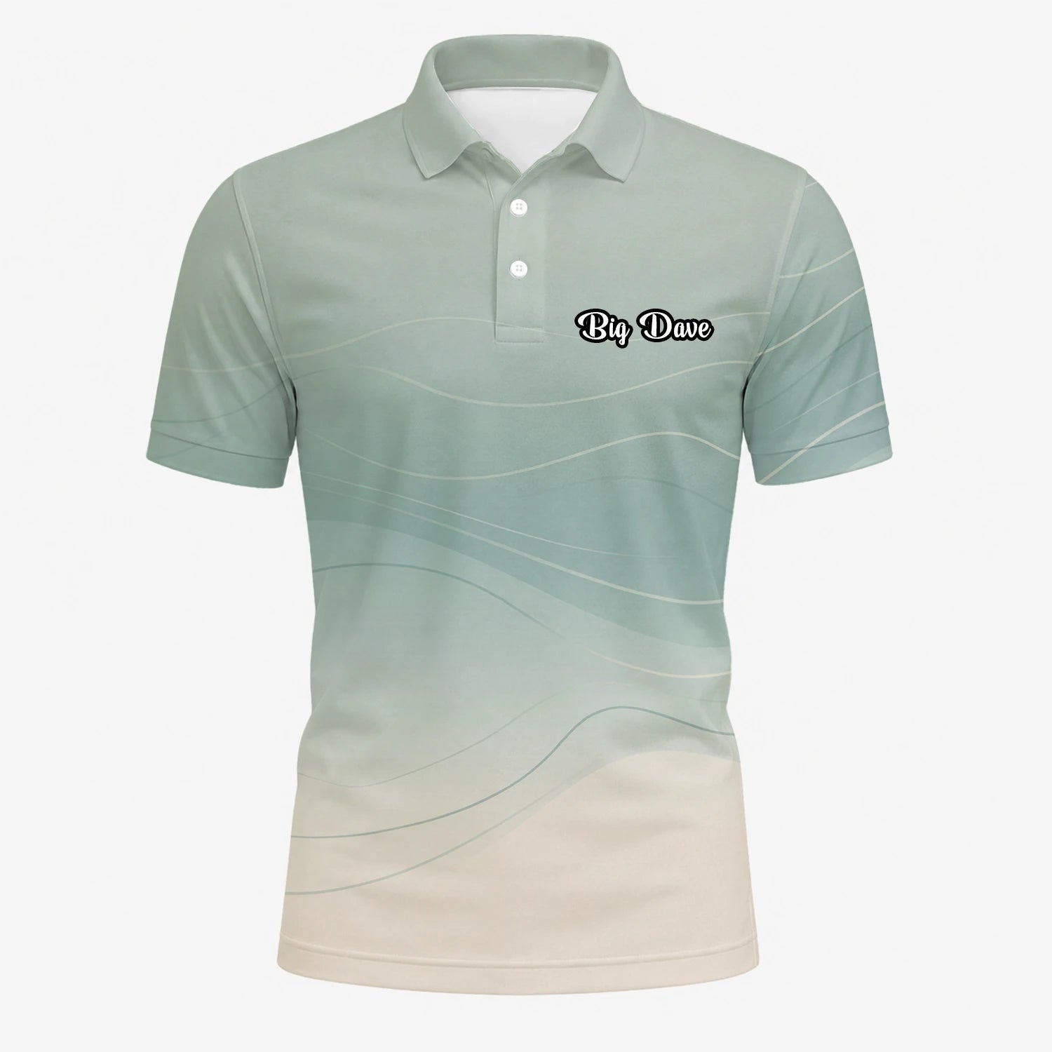 Personalised Sage Green Beige Abstract Wave Golf Polo Shirt For Men X8036