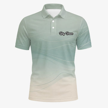 Personalised Sage Green Beige Abstract Wave Golf Polo Shirt For Men X8036