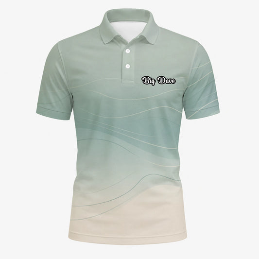 Personalised Sage Green Beige Abstract Wave Golf Polo Shirt For Men X8036
