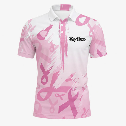 Personalised White Pink Breast Cancer Awareness Ribbon Brush Stroke Golf Polo Shirt For Men U4702