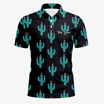 Personalised Black Turquoise Cactus Heart Golf Polo Shirt For Men L0709