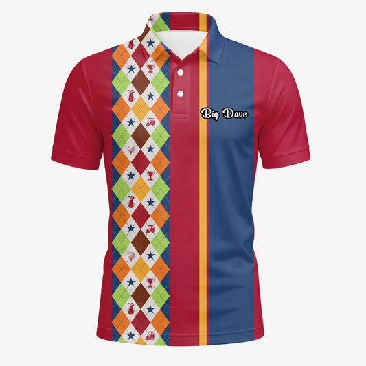Personalised Red Blue Colourful Argyle Golf Polo Shirt For Men V1769