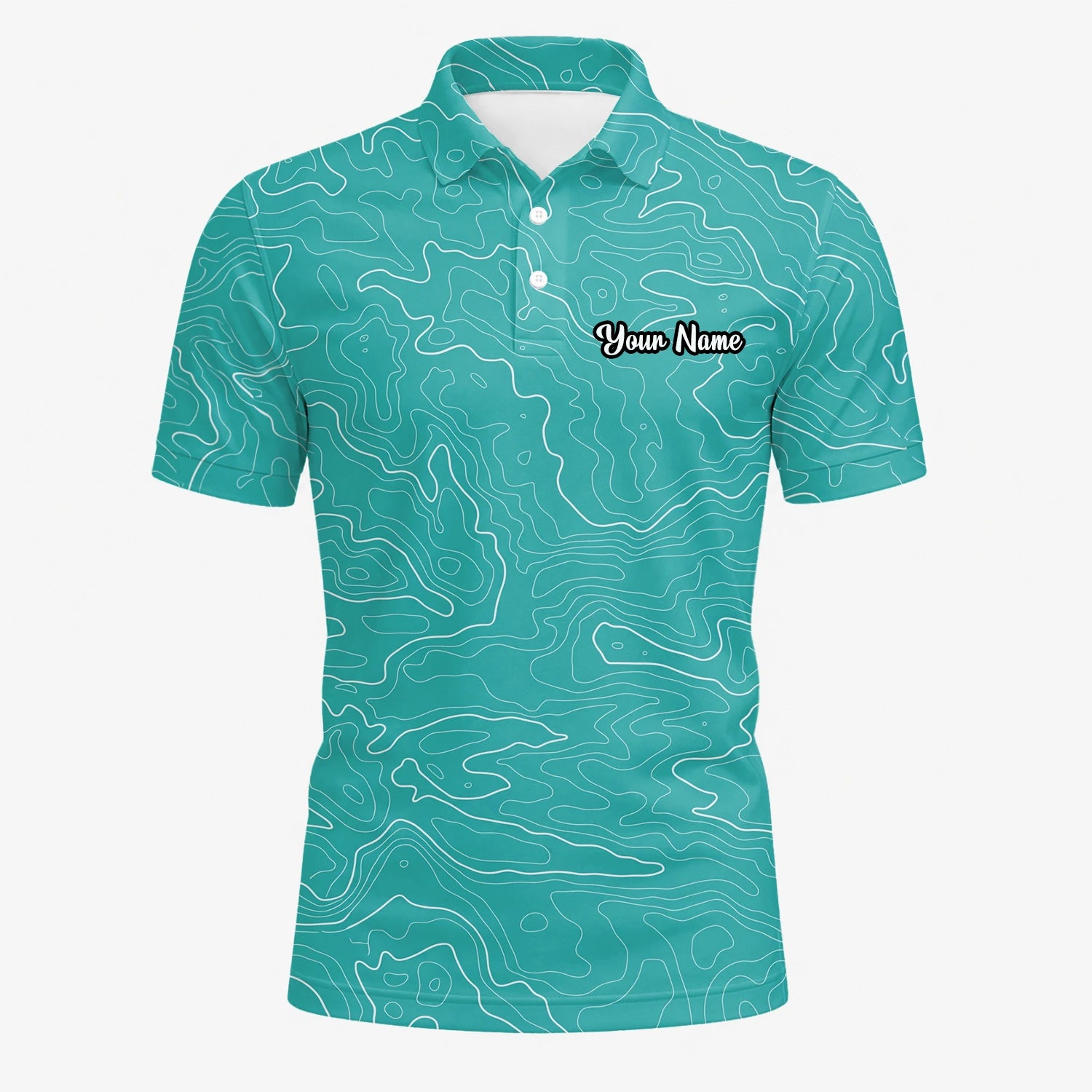 Personalised Teal Topographic Contour Line Golf Polo Shirt For Men U3552