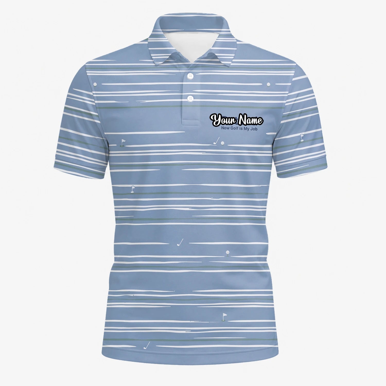 Personalised Powder Blue White Abstract Stripe Golf Polo Shirt For Men F9706