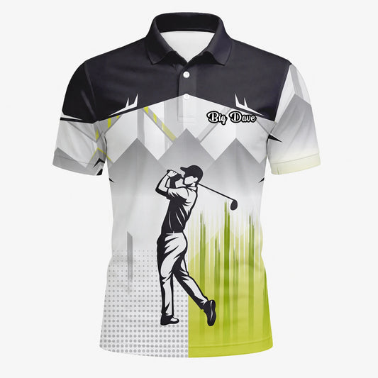 Personalised Black Grey Lime Golfer Silhouette Golf Polo Shirt For Men F4552