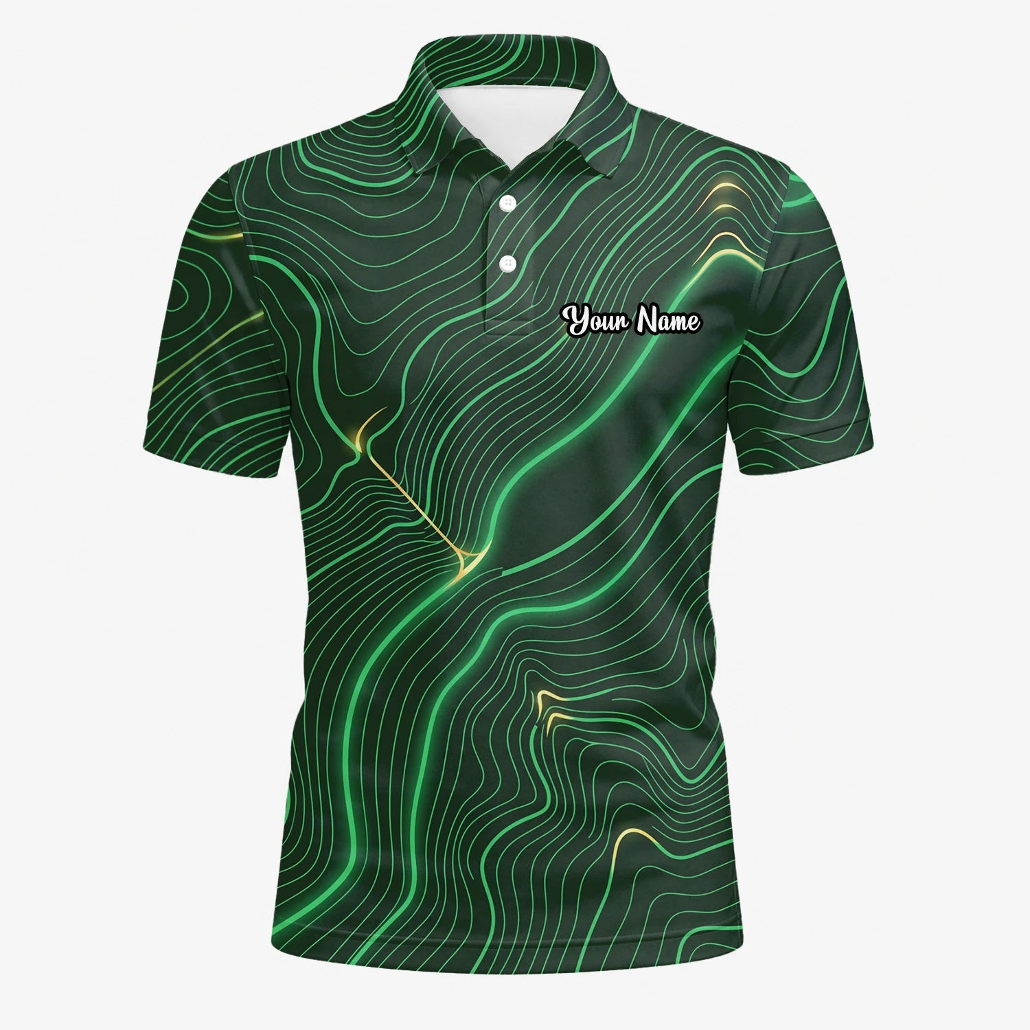 Personalised Green Black Topographic Line Golf Polo Shirt For Men E4992