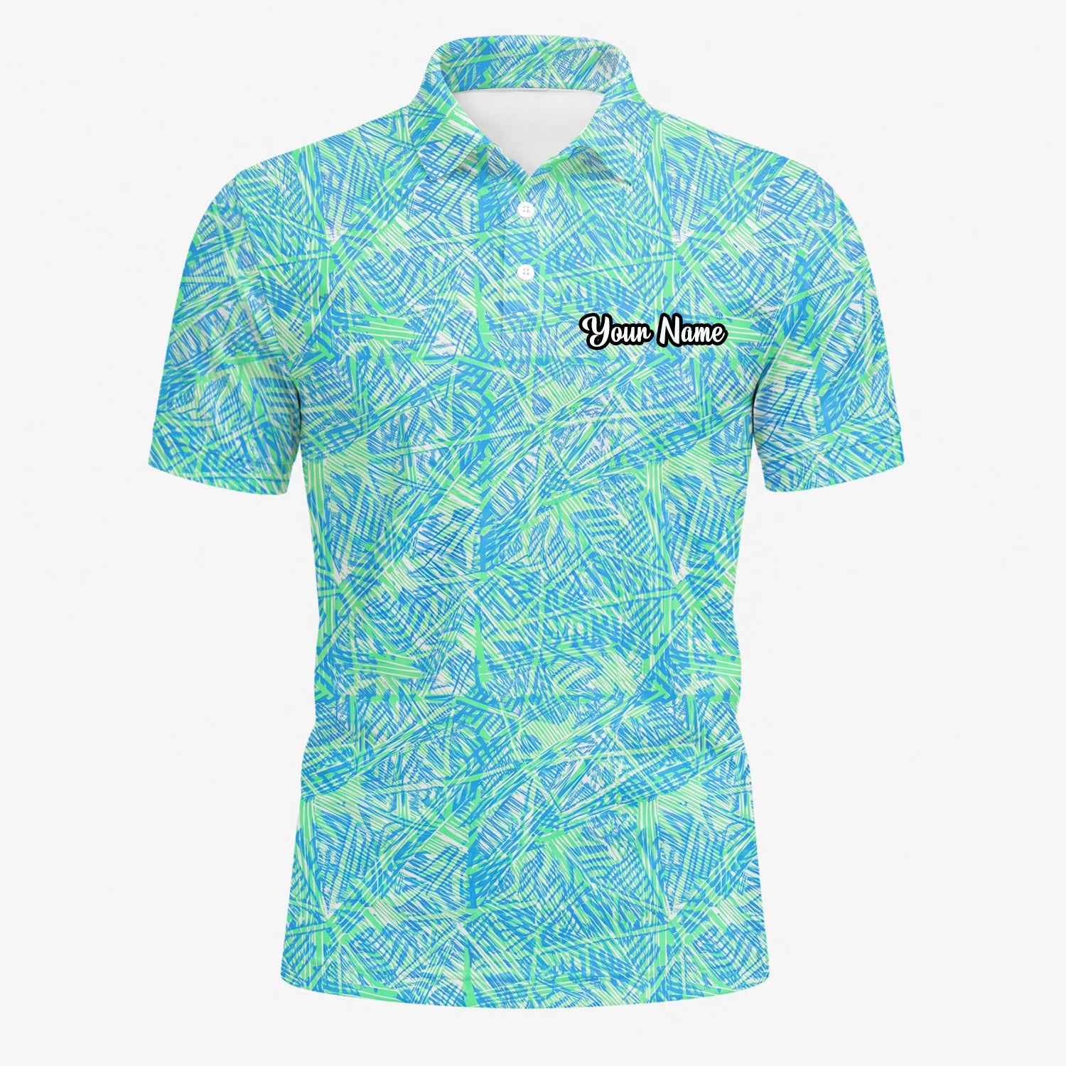 Personalised Turquoise Lime Tropical Leaf Golf Polo Shirt For Men U1015