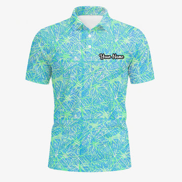 Personalised Turquoise Lime Tropical Leaf Golf Polo Shirt For Men U1015