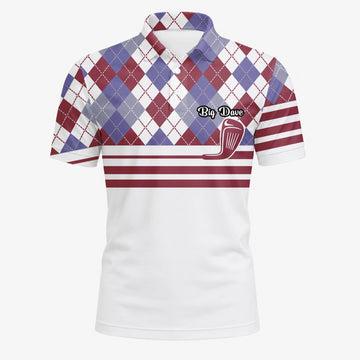 Personalised White Burgundy Argyle Golf Club Stripe Golf Polo Shirt For Men K9019