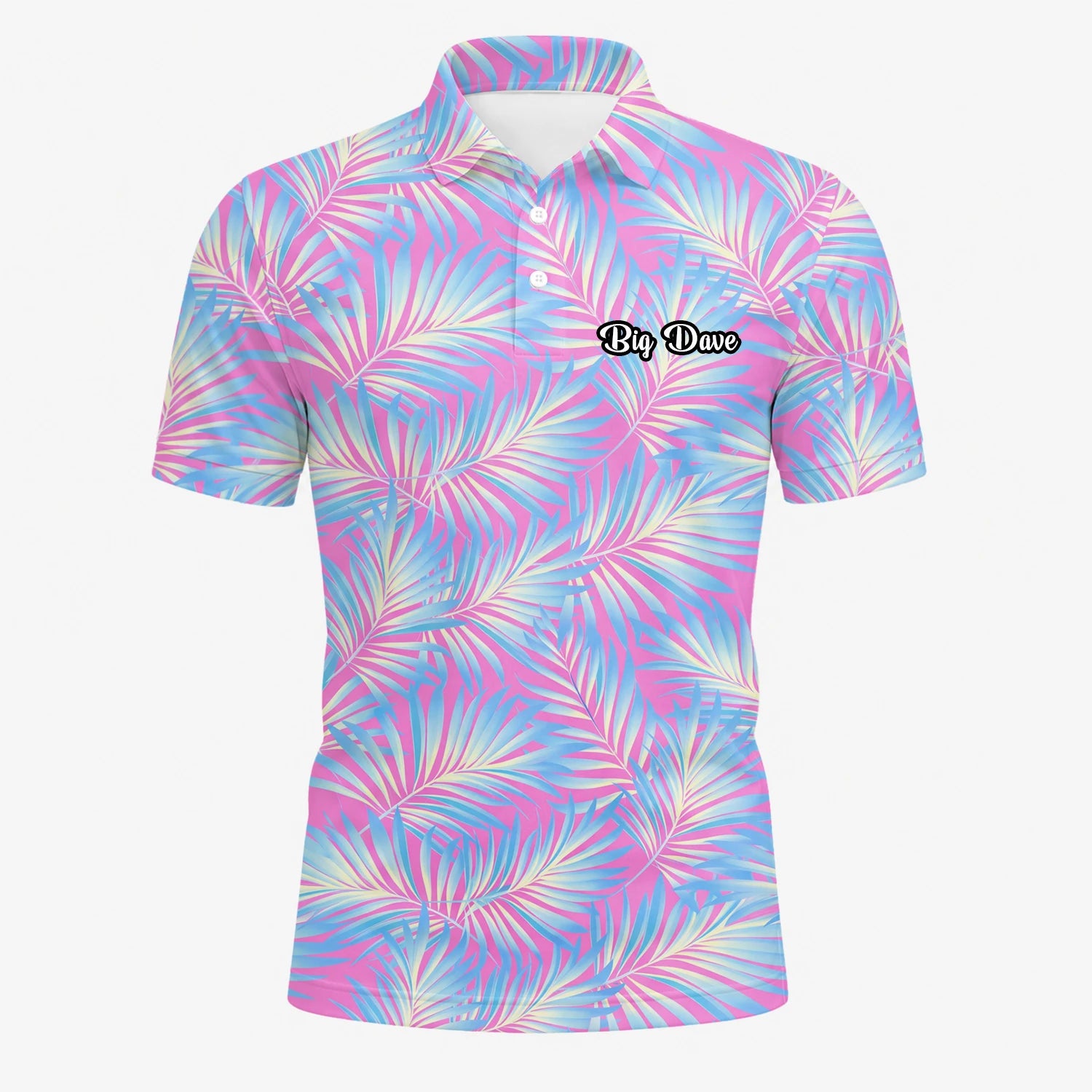 Personalised Pink Blue Palm Leaf Golf Polo Shirt For Men F1458