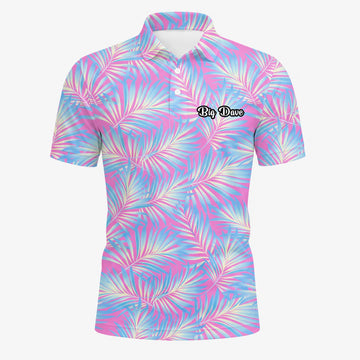 Personalised Pink Blue Palm Leaf Golf Polo Shirt For Men F1458
