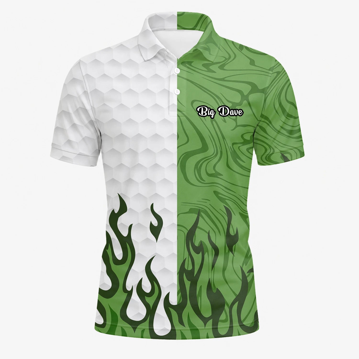 Personalised White Green Flame Marble Golf Polo Shirt For Men D2353