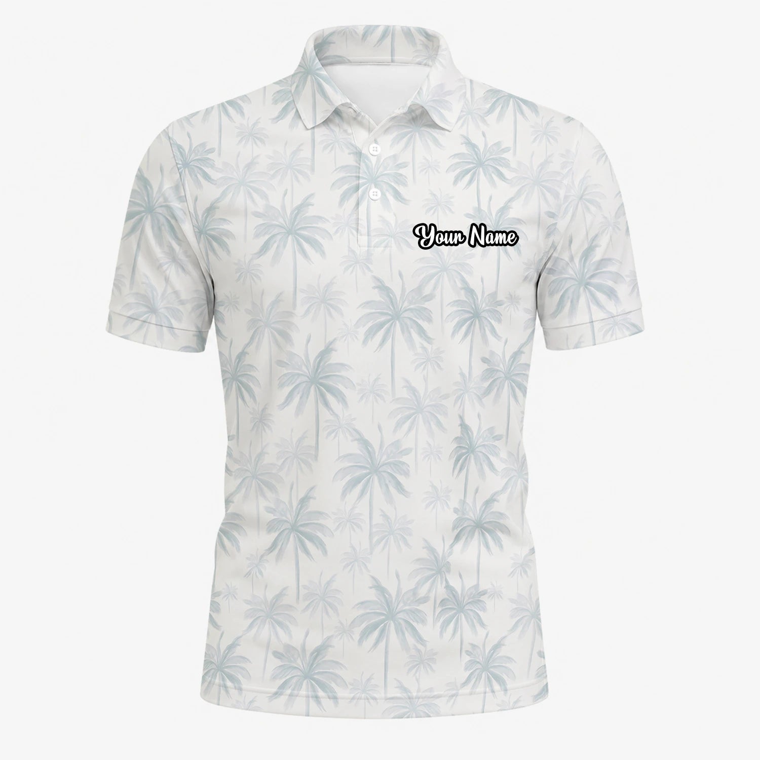 Personalised White Pale Blue Palm Leaf Golf Polo Shirt For Men U1709
