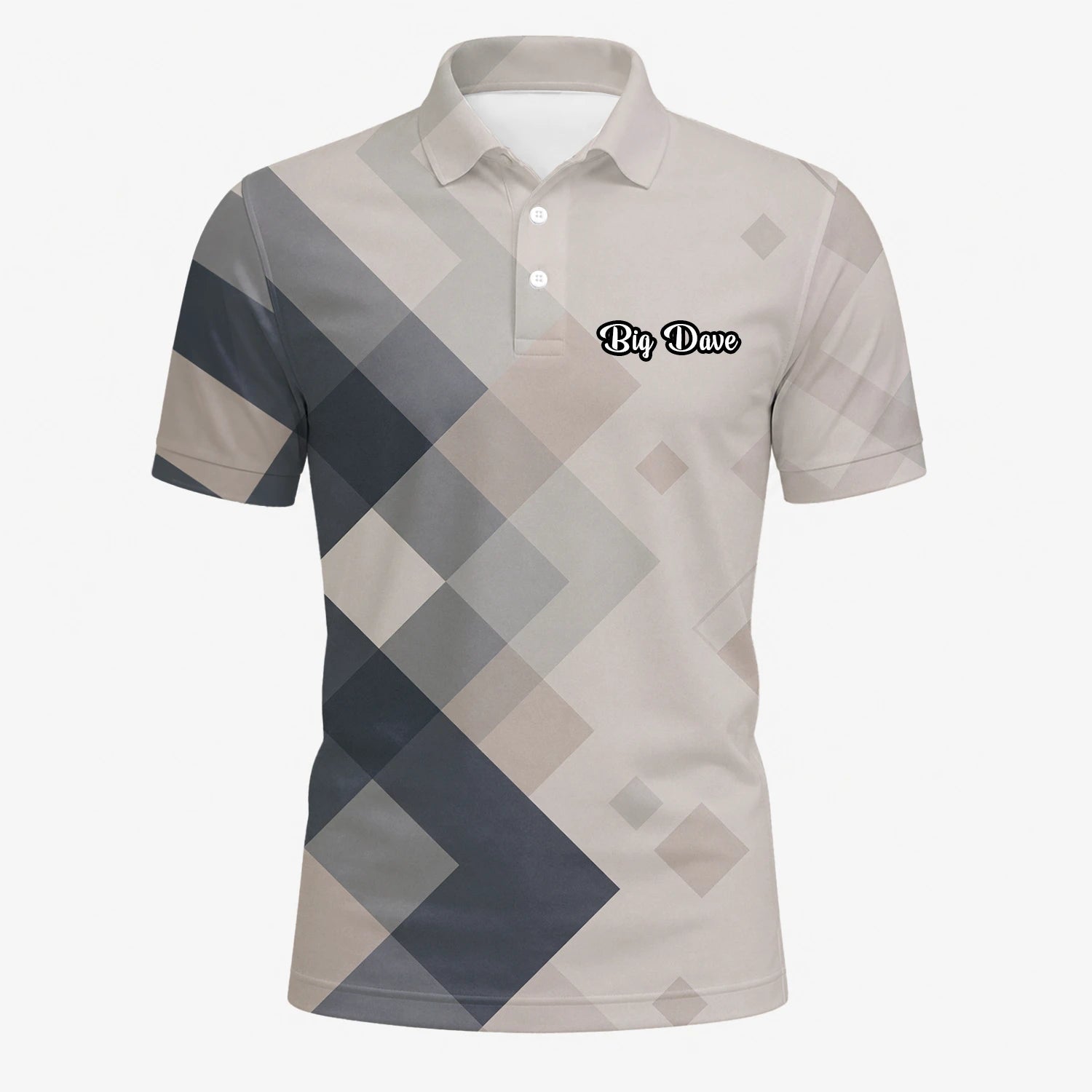 Personalised Beige Grey Argyle Golf Polo Shirt For Men Z6499