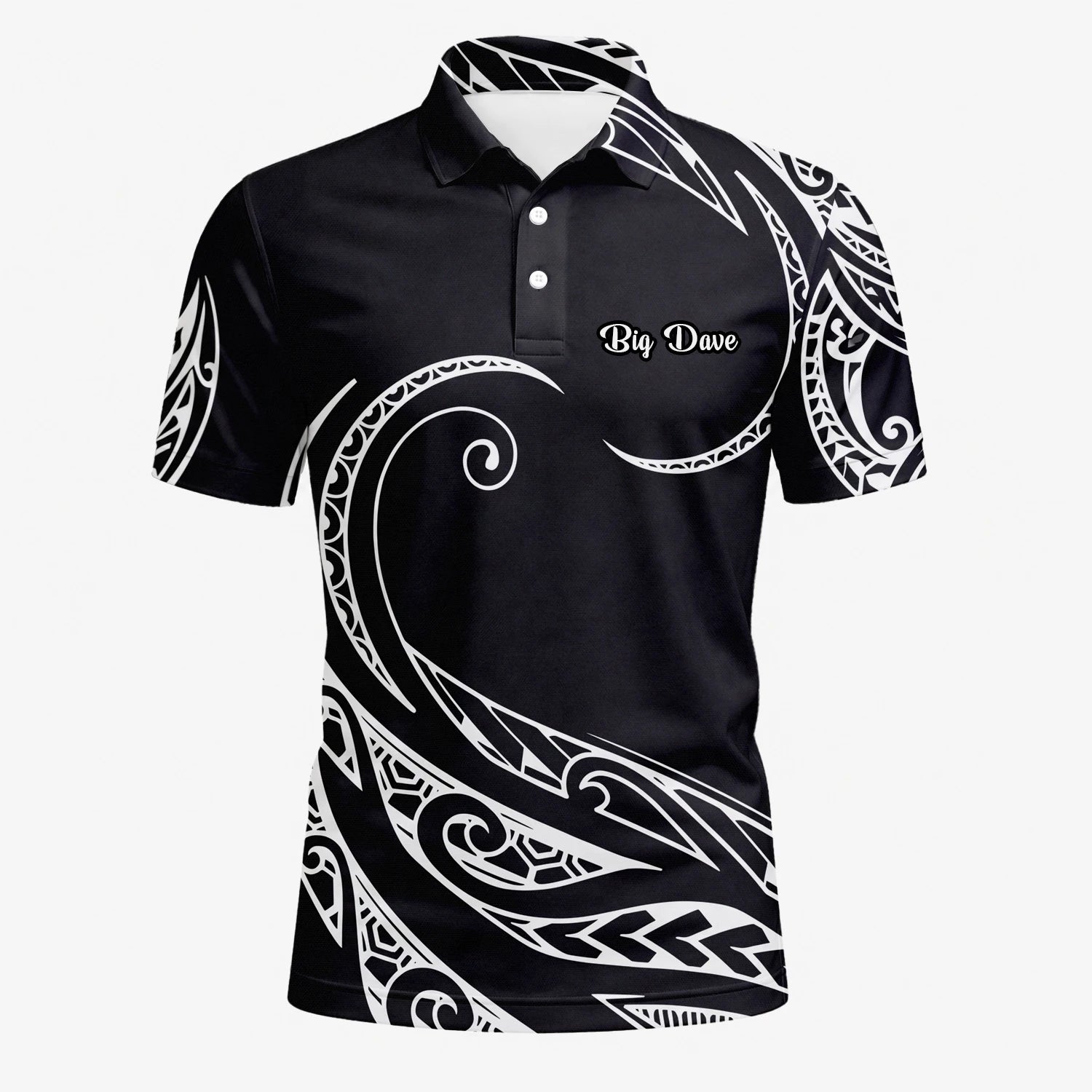 Personalised Black White Tribal Wave Golf Polo Shirt For Men R9560