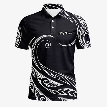 Personalised Black White Tribal Wave Golf Polo Shirt For Men R9560