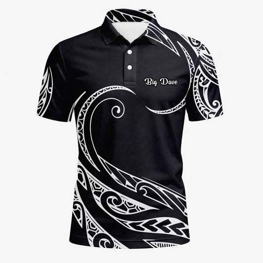 Personalised Black White Tribal Wave Golf Polo Shirt For Men R9560