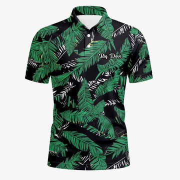 Personalised Black Green Tropical Banana Leaf Golf Polo Shirt For Men K8023