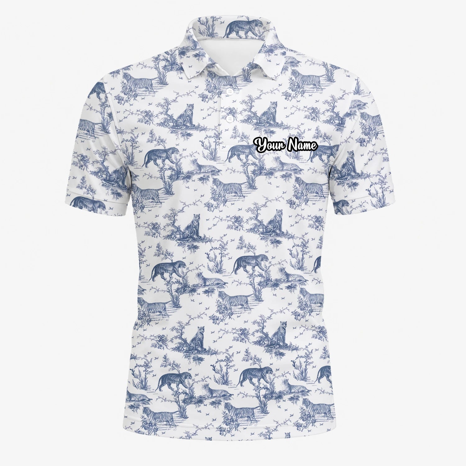 Personalised White Blue Dinosaur Toile Golf Polo Shirt For Men Q4771