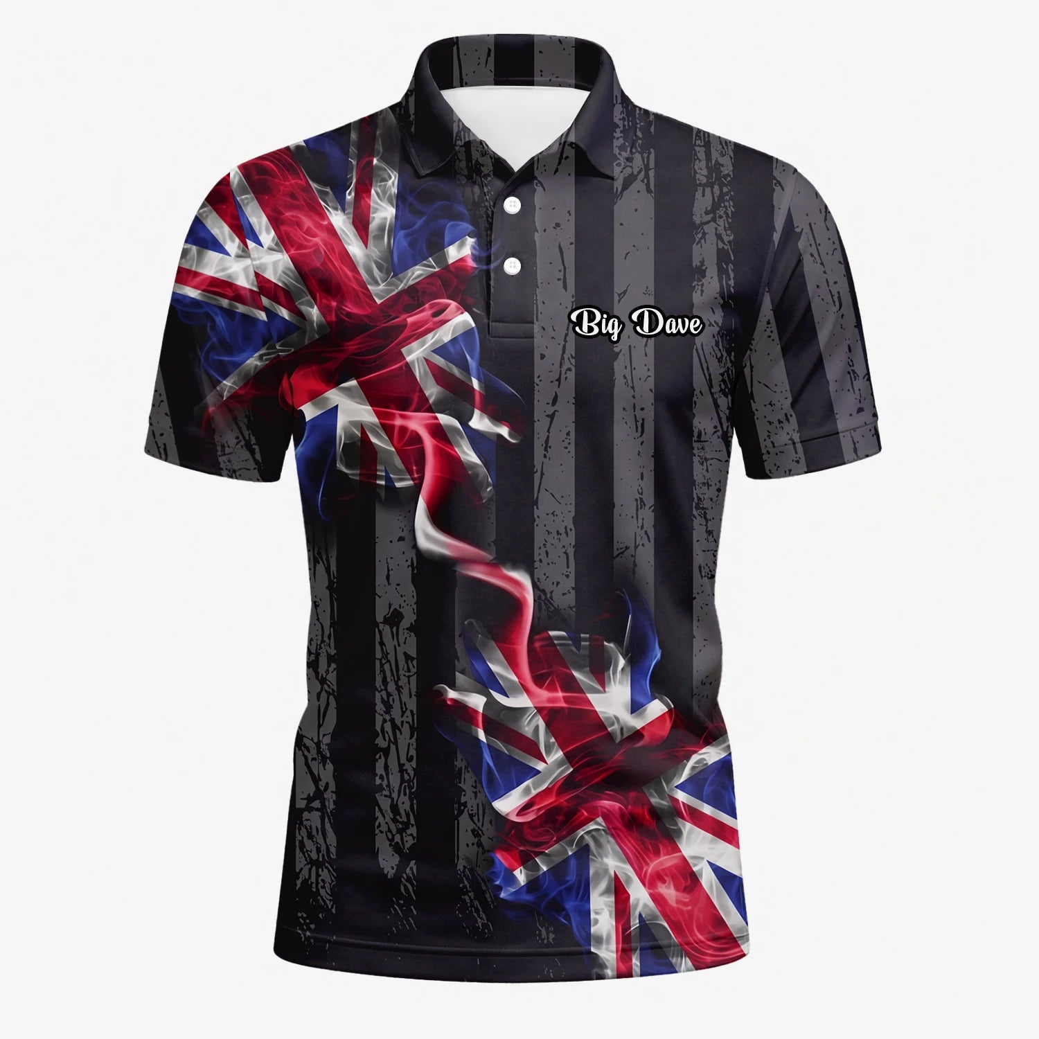 Personalised Black Union Jack Lightning Golf Polo Shirt For Men U9443