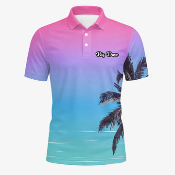 Personalised Pink Blue Palm Beach Sunset Golf Polo Shirt For Men Q3519