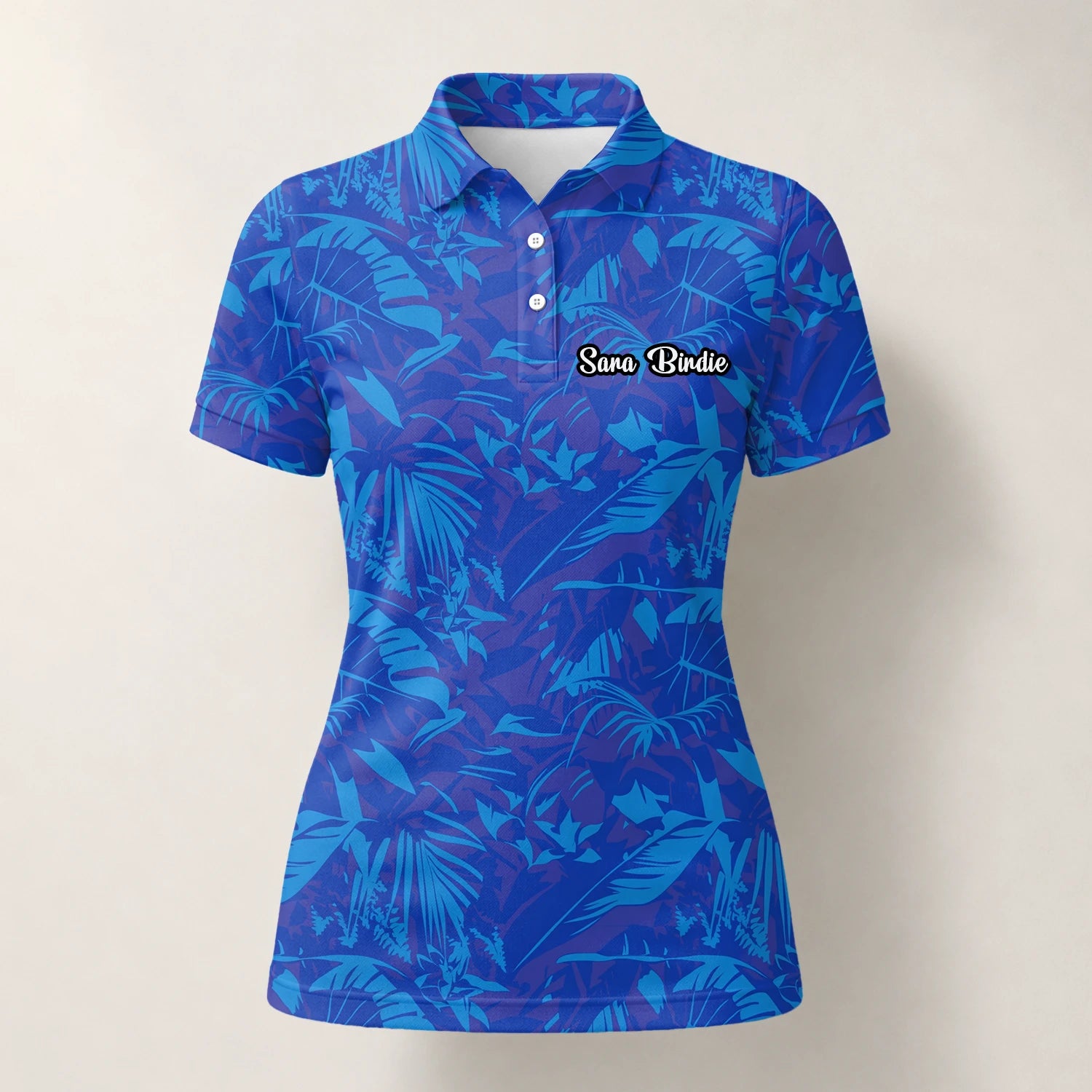 Personalised Blue Tropical Leaf Golf Polo Shirt For Women Z7717