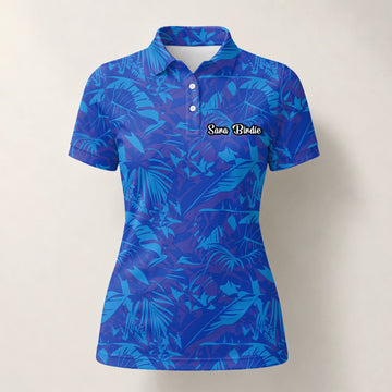 Personalised Blue Tropical Leaf Golf Polo Shirt For Women Z7717