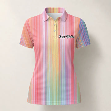 Personalised Pastel Rainbow Stripe Golf Polo Shirt For Women C5307