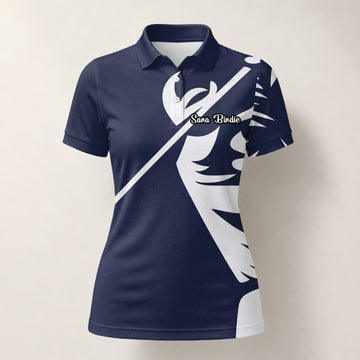Personalised Navy White Tribal Golf Polo Shirt For Women A1639