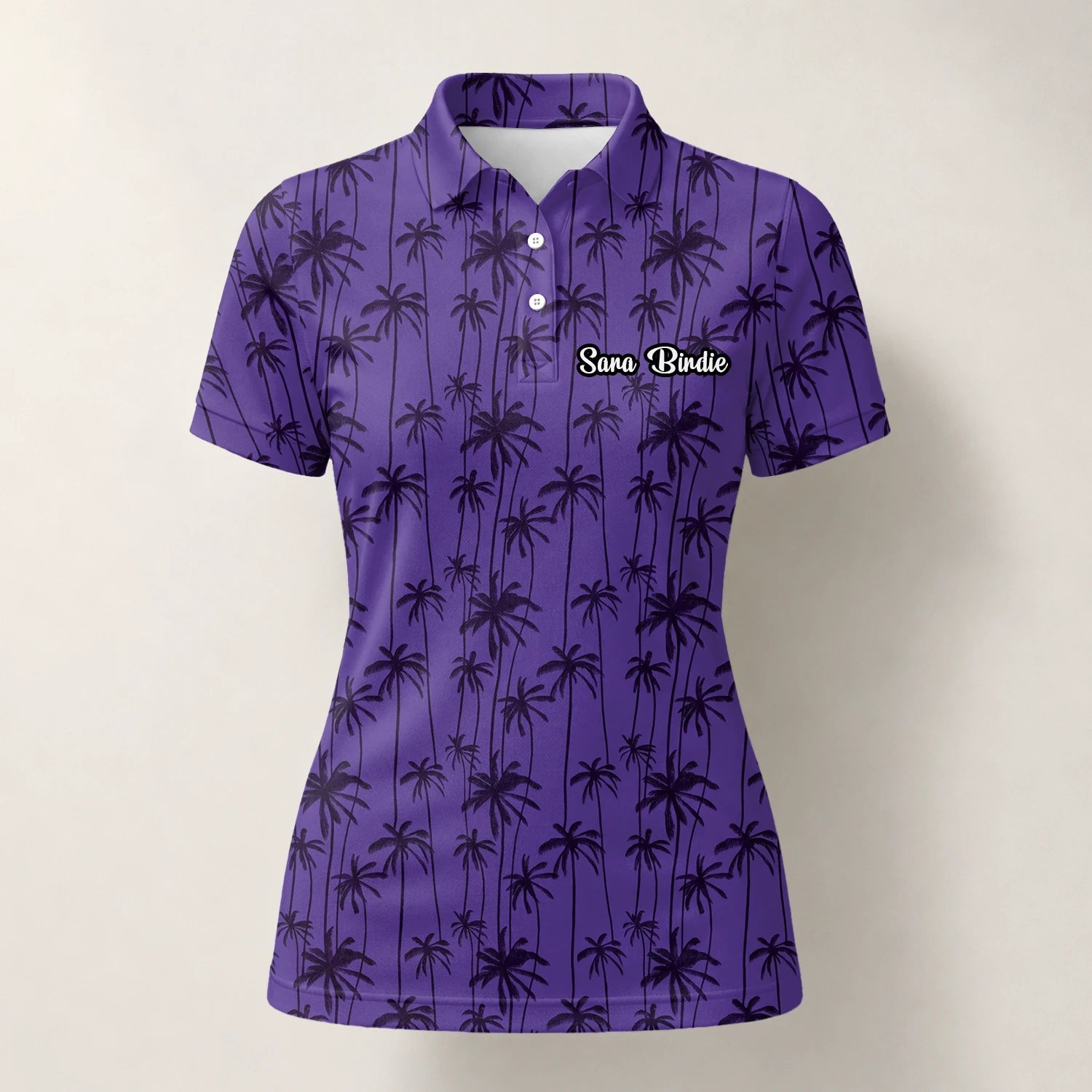 Personalised Purple Palm Tree Silhouette Golf Polo Shirt For Women P3247