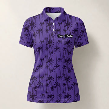 Personalised Purple Palm Tree Silhouette Golf Polo Shirt For Women P3247