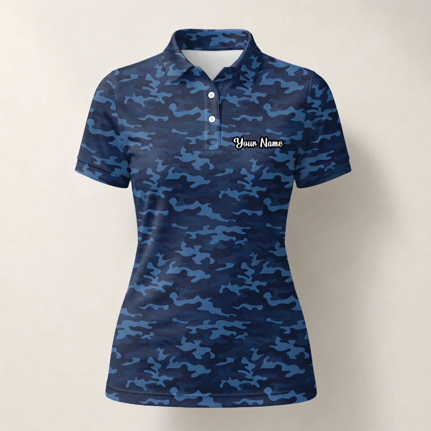 Personalised Navy Blue Camo Golf Polo Shirt For Women L9533