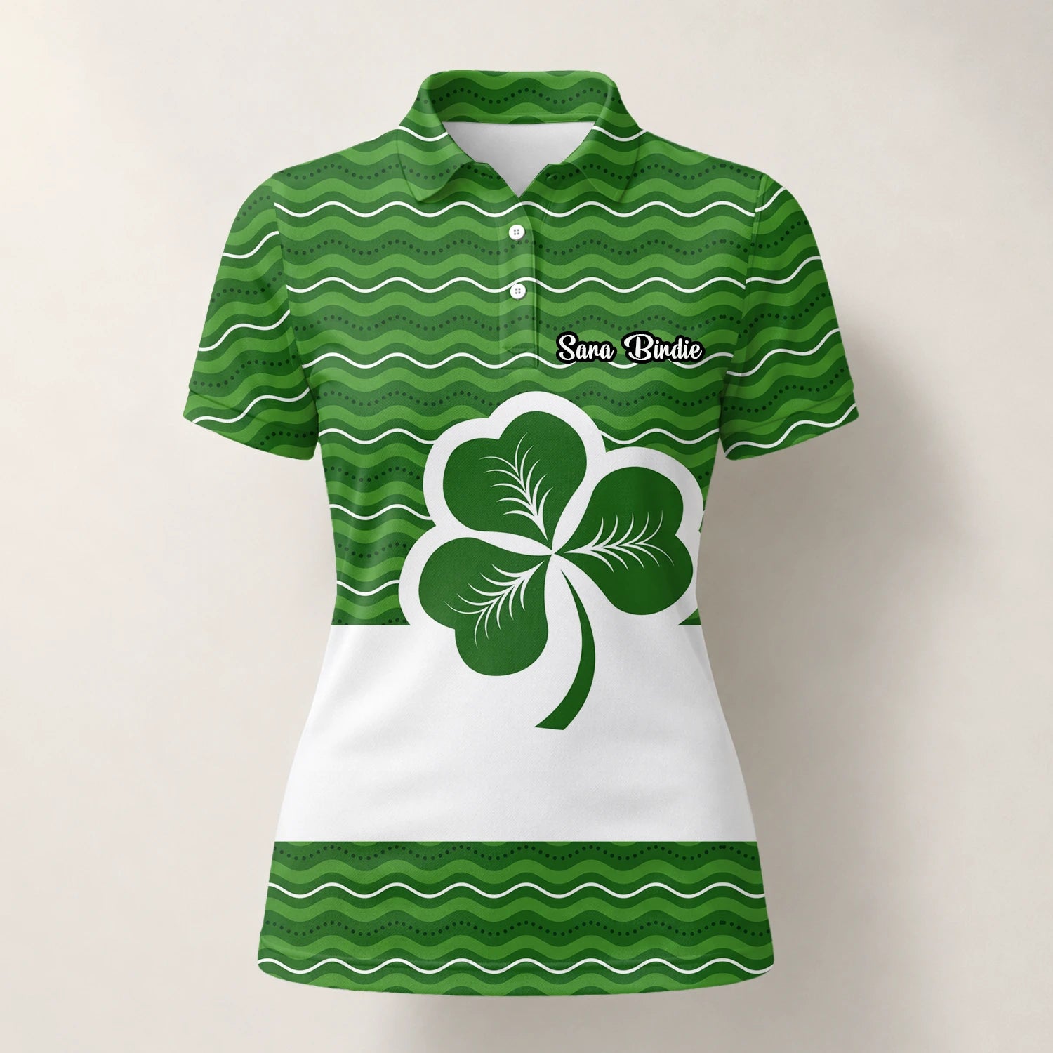 Personalised Green Shamrock Wave Golf Polo Shirt For Women I6128