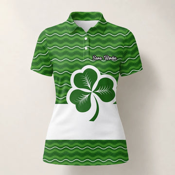 Personalised Green Shamrock Wave Golf Polo Shirt For Women I6128