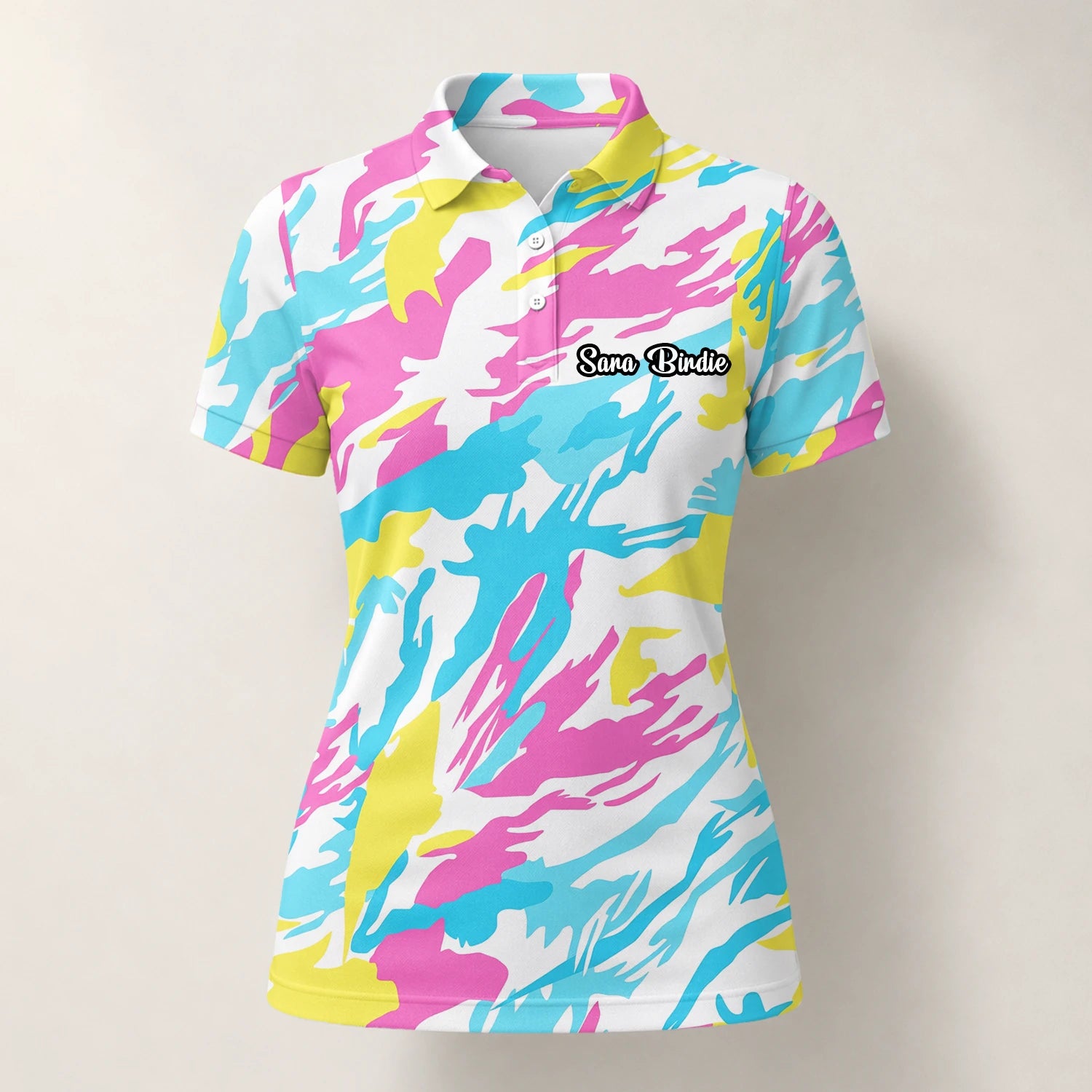 Personalised Pastel Rainbow Camo Golf Polo Shirt For Women F0280
